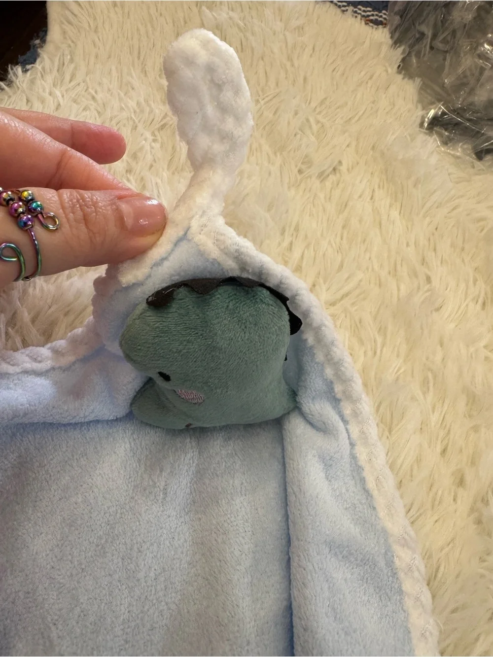 Plush Dino hand towel super soft- Light Blue
